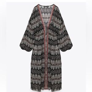 EUC Zara Embroidered Printed Semi Sheer Kaftan Boho 7200/033 medium